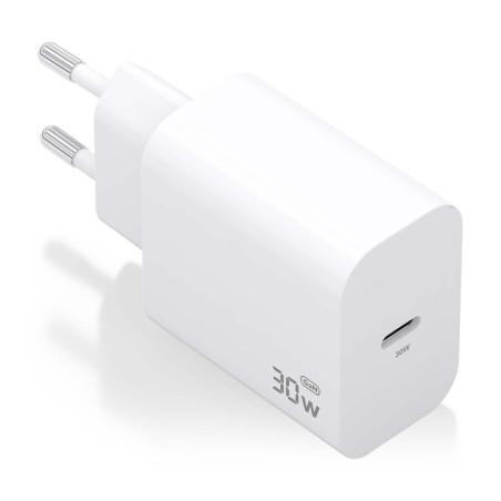 AISENS A110-0940 Cargador GaN 30W, 1xUSB-C PD3.0, Blanco, Interior, Corriente alterna, 20 V, Blanco