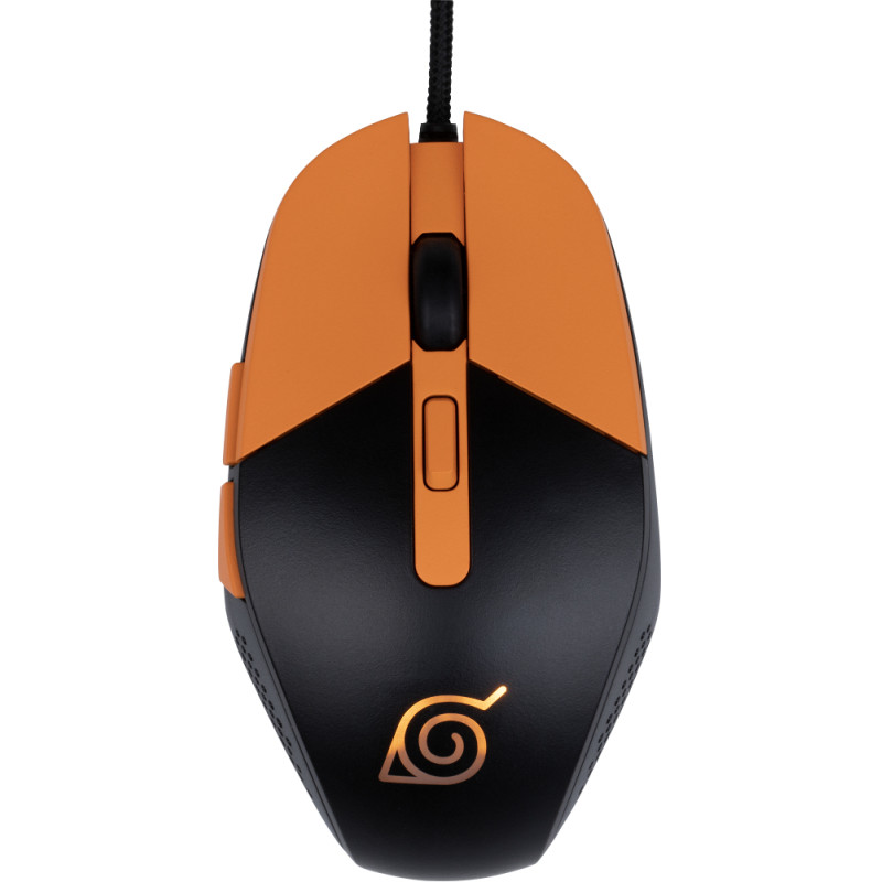 Konix 80381121030 Naruto KX GAMING MOUSE, Ambidextro, Óptico, USB tipo A, 3600 DPI, Negro, Naranja