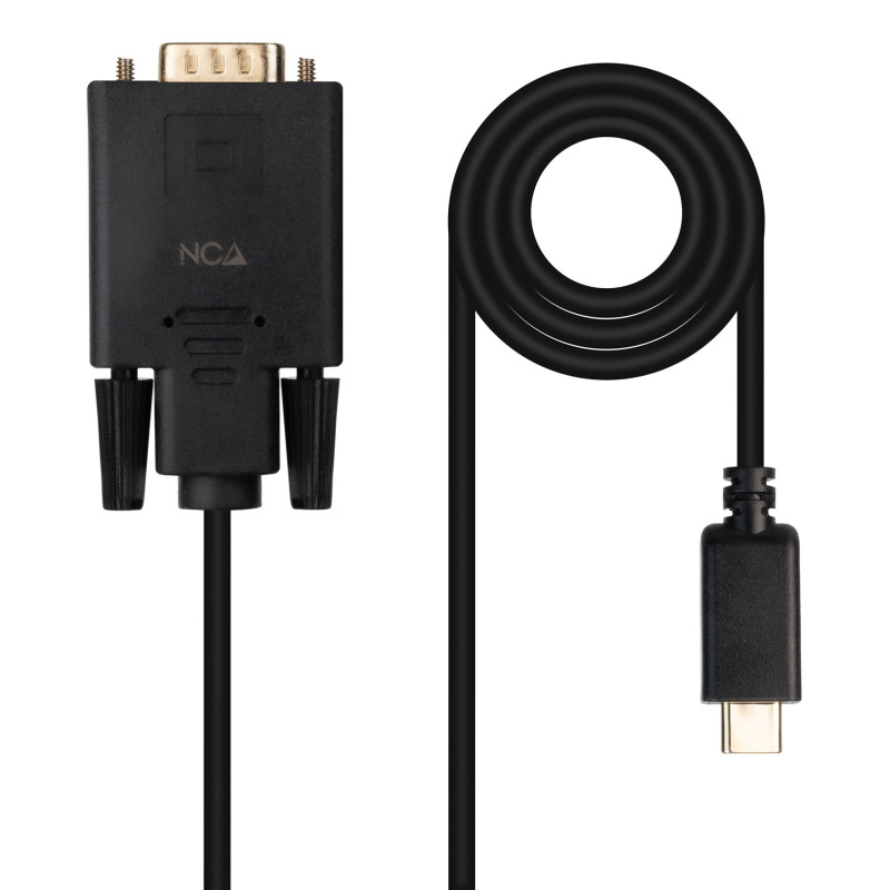 Nanocable 10.15.5202 Cable Conversor USB-C/M a VGA/M, 1.8 m, Negro, 1,8 m, USB Tipo C, VGA (D-Sub), Macho, Macho, Derecho