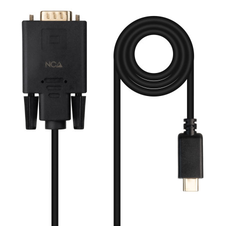 Nanocable 10.15.5202 Cable Conversor USB-C/M a VGA/M, 1.8 m, Negro, 1,8 m, USB Tipo C, VGA (D-Sub), Macho, Macho, Derecho