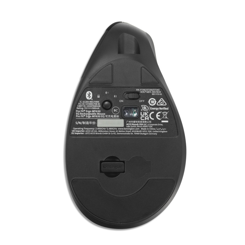 Kensington K72482WW Ratón recargable Pro Fit Ergo MY630 EQ, Bluetooth, Negro