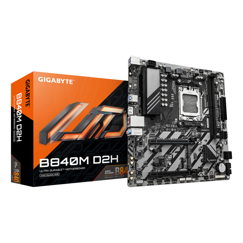 GIGABYTE B840M D2H B840M D2H Placa base - Procesadores AMD Ryzen 9000, VRM de 5+2+2 fases, hasta 7600 MHz DDR5, 1xPCIe 4.0 +