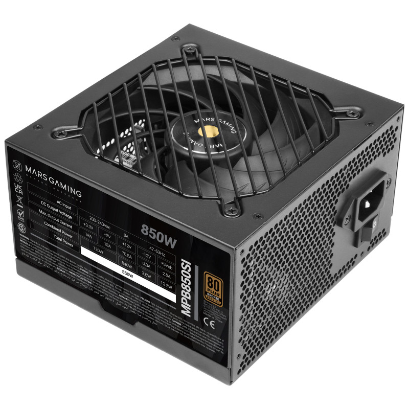 Mars Gaming MPB850SI MPB850SI, 850 W, 200 - 240 V, 47 - 63 Hz, 8 A, Activo, 120 W