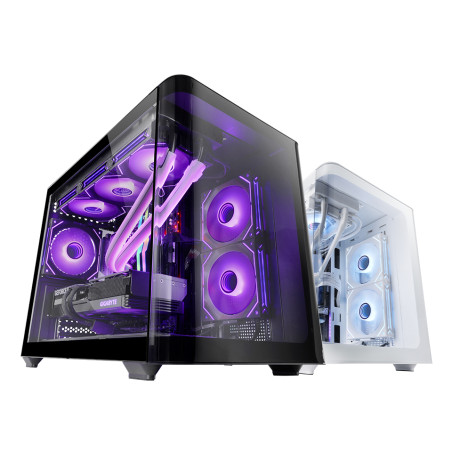 Mars Gaming MCFUSIONMW MC-FUSIONM, Caja Gaming Micro-ATX, Ventana Lateral y Frontal Curvo de Cristal Templado Continuo,