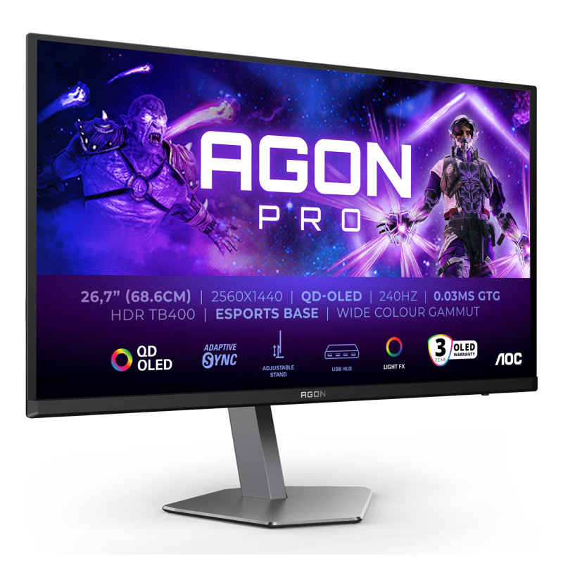 AOC AG276QZD2 AGON PRO AG276QZD2, 67,3 cm (26.5"), 2560 x 1440 Pixeles, Quad HD, QD-OLED, 0,03 ms, Negro, Gris