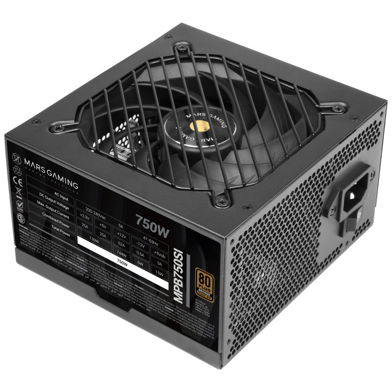 Mars Gaming MPB750SI MPB750SI, Fuente Alimentación PC ATX 750W, 7 Años Garantía, 80Plus Bronze 230V, 90% Eficiencia,
