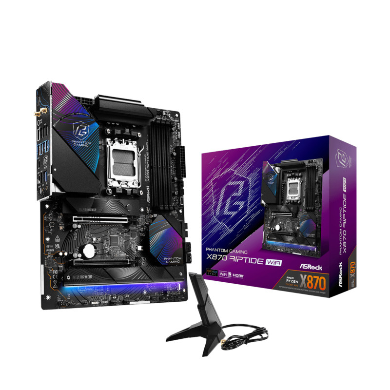 Asrock 90-MXBPP0-A0UAYZ X870 Riptide WiFi, AMD, Zócalo AM5, AMD Ryzen 7000 Series, AMD Ryzen 8000 Series, AMD Ryzen 9000