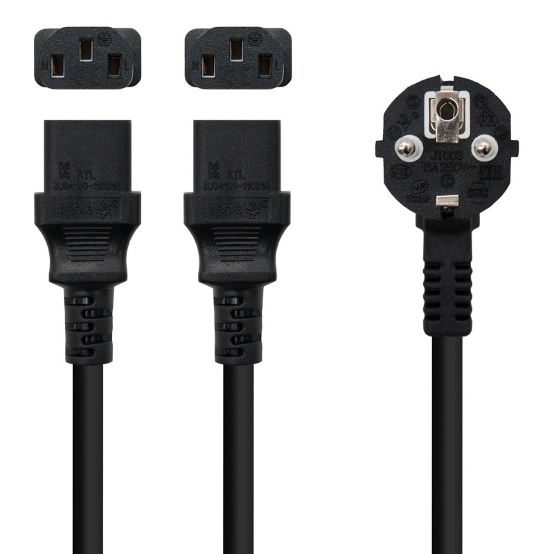 Nanocable 10.22.0100-L300 Cable de Alimentación CEE7/M a 2xC13/H, Negro, 3 m, 3 m, CEE7/7, Acoplador C13 2 x