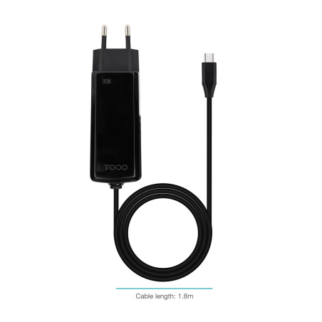 TooQ TQLC-USBCGAN90PD-C Cargador de portátil GAN USB-C PD 90W, Negro, Interior, Corriente alterna, 20 V, 4,25 A, 1,8 m, Negro
