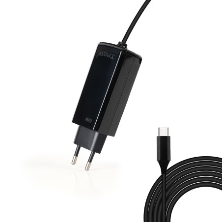 TooQ TQLC-USBCGAN65PD-C Cargador de portátil GAN USB-C PD 45W, Negro, Interior, Corriente alterna, 20 V, 3,25 A, 1,8 m, Negro