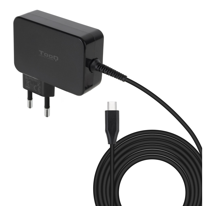 TooQ TQLC-USBCGAN100PD Cargador de portátil GAN USB-C PD 100W, Negro, Interior, Corriente alterna, 20 V, 3 A, 1,8 m, Negro