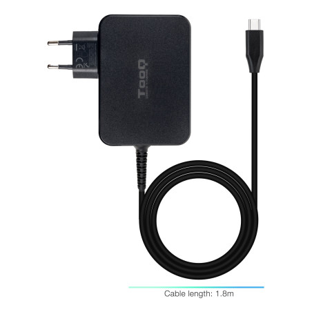 TooQ TQLC-USBCGAN100PD Cargador de portátil GAN USB-C PD 100W, Negro, Interior, Corriente alterna, 20 V, 3 A, 1,8 m, Negro