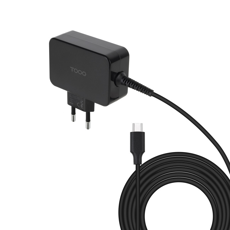 TooQ TQLC-USBCGAN45PD Cargador de portátil GAN USB-C PD 45W, Negro, Interior, Corriente alterna, 20 V, 3 A, 1,8 m, Negro