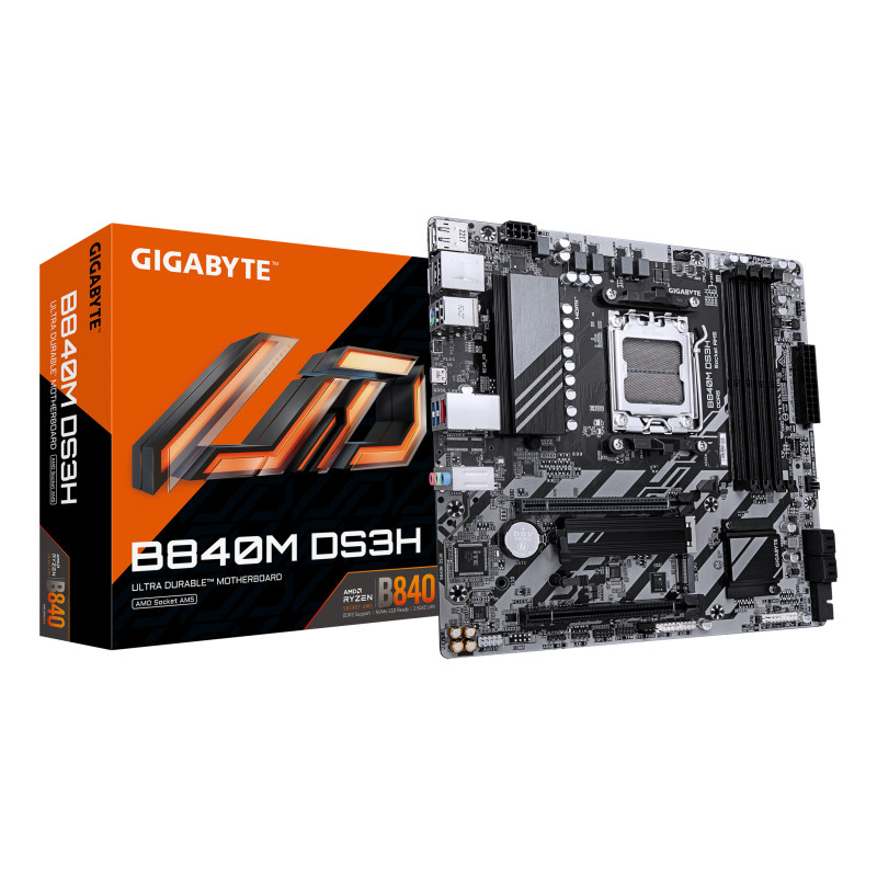 GIGABYTE B840M DS3H B840M DS3H Placa base - Procesadores AMD Ryzen 9000, VRM de 8+2+2 fases, hasta 8200 MHz DDR5, 2xPCIe 4.0