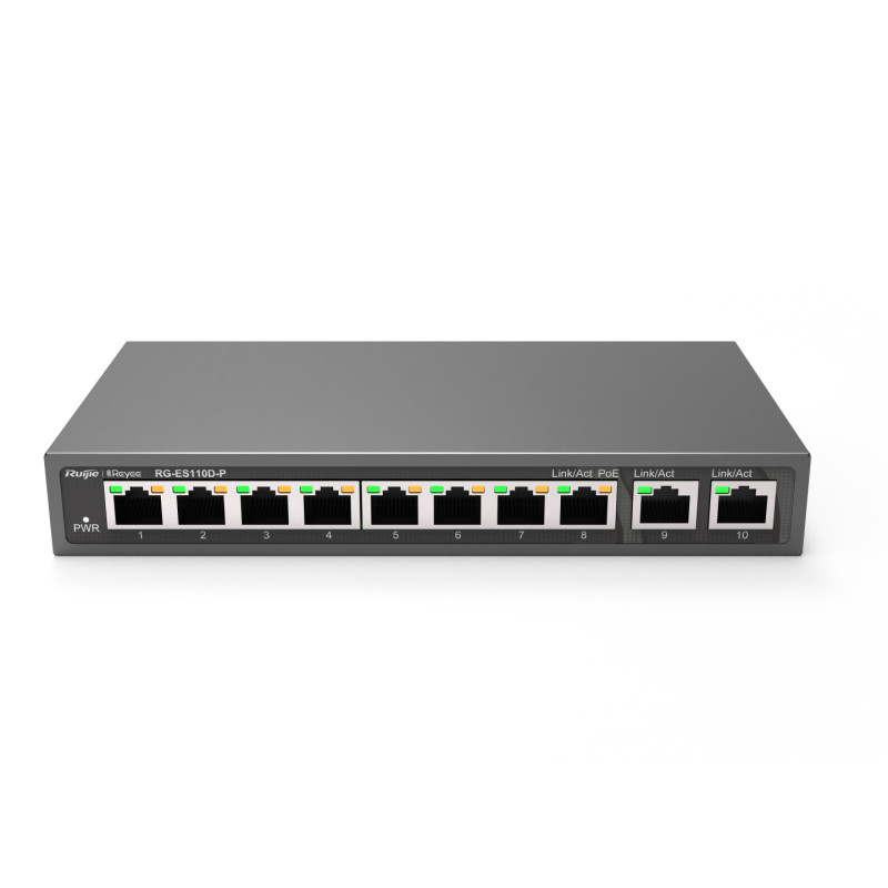 Ruijie Networks RG-ES110D-P RG-ES110D-P, No administrado, Fast Ethernet (10/100), Energía sobre Ethernet (PoE), Montaje en rack