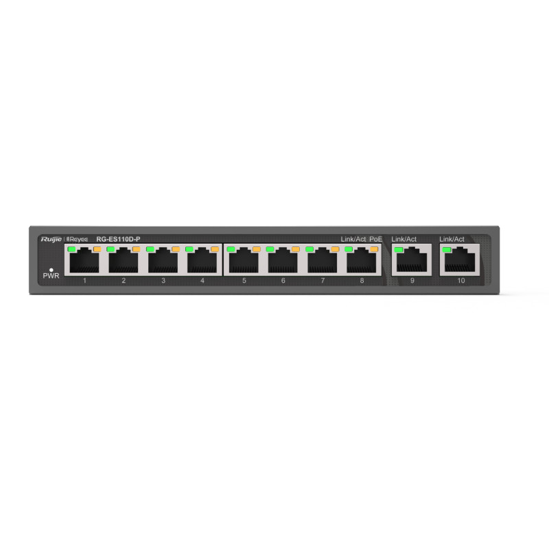 Ruijie Networks RG-ES110D-P RG-ES110D-P, No administrado, Fast Ethernet (10/100), Energía sobre Ethernet (PoE), Montaje en rack