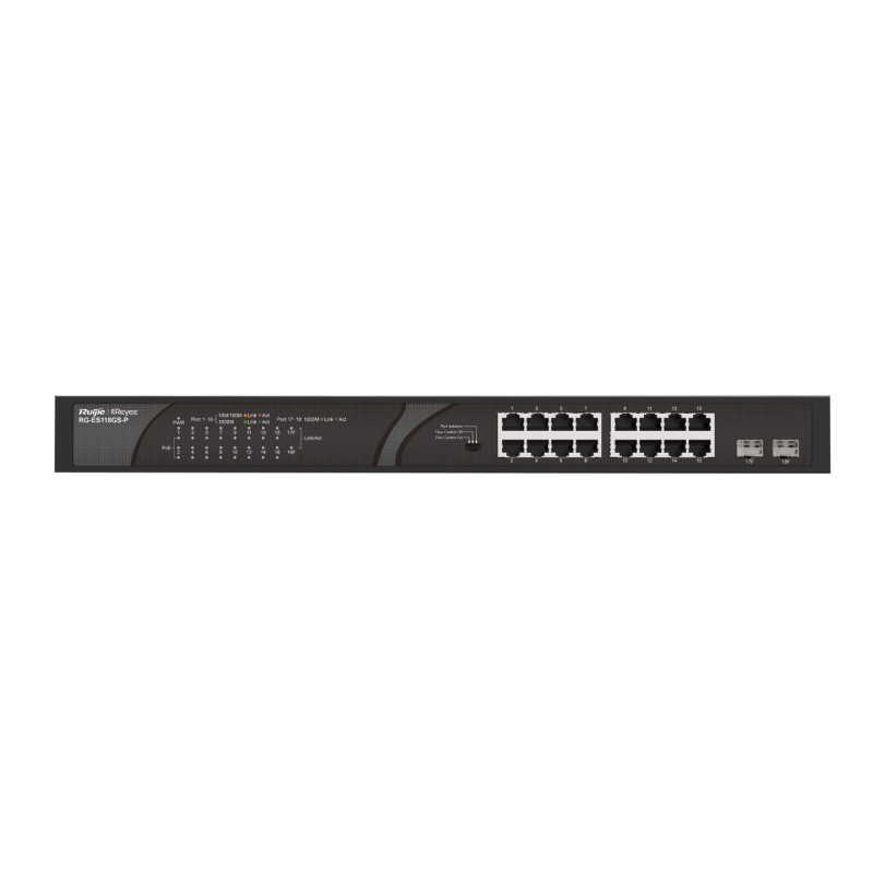 Ruijie Networks RG-ES118GS-P RG-ES118GS-P, No administrado, Gigabit Ethernet (10/100/1000), Energía sobre Ethernet (PoE)