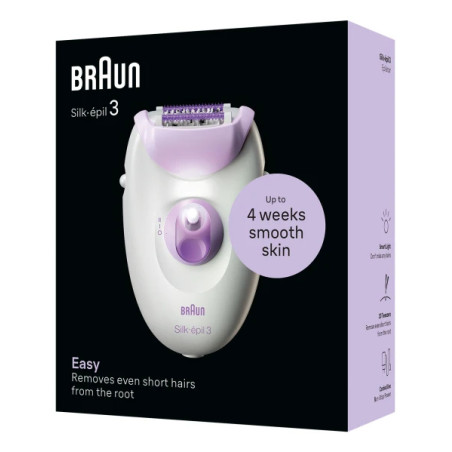 Braun SE3-000 Silk-épil 3 3-000, Púrpura, Blanco, 20 pinzas, MicroGrip, Corriente alterna, 100 - 240 V, 50 - 60 Hz