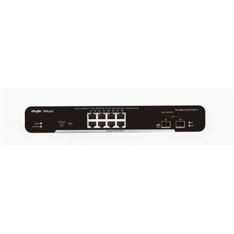 Ruijie Networks RG-NBS3100-8GT2SFP-P RG-NBS3100-8GT2SFP-P, Gestionado, L2, Gigabit Ethernet (10/100/1000), Energía sobre