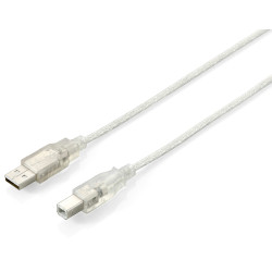 Equip 128651 128651 Cable USB 2.0 Tipo A a Tipo B, 3,0 m , Plata transparente, 3 m, USB A, USB B, USB 2.0, Macho/Macho, Plata,