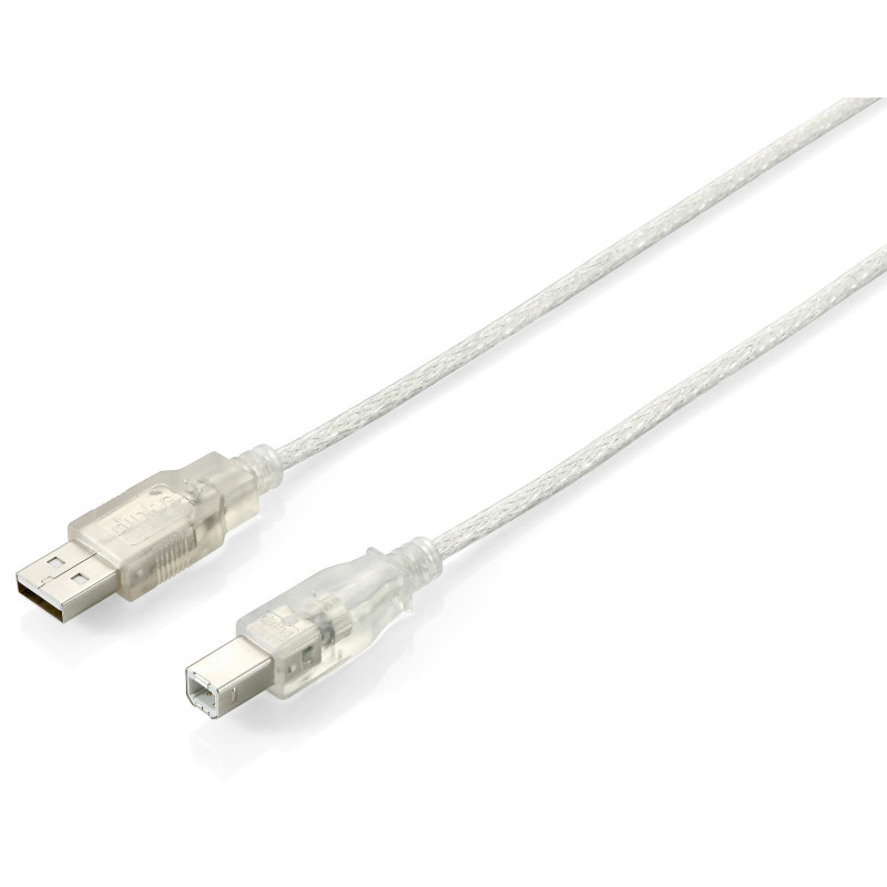 Equip 128651 128651 Cable USB 2.0 Tipo A a Tipo B, 3,0 m , Plata transparente, 3 m, USB A, USB B, USB 2.0, Macho/Macho, Plata,