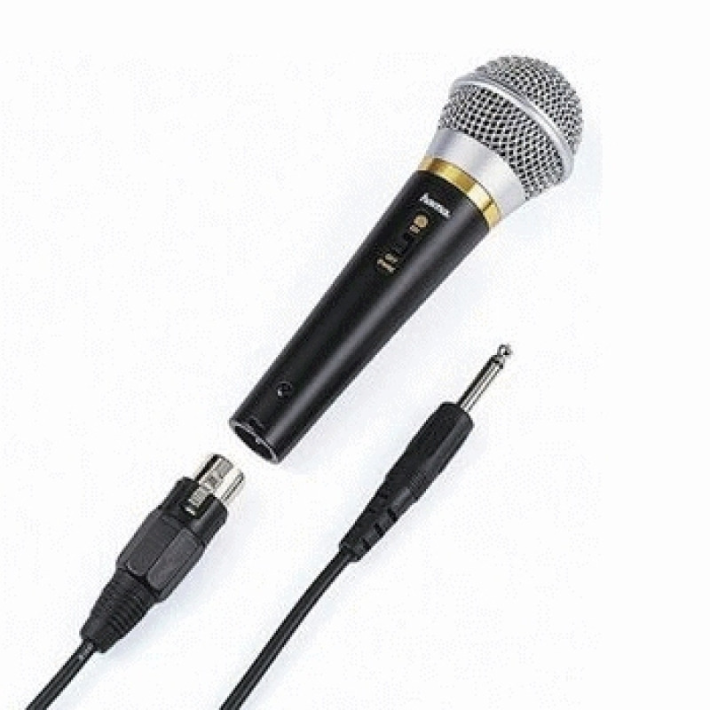 Hama 00046060 | Micrófono dinámico con una conexión de 6,3mm y un cabe de 3m, Color negro, -70 dB, 90 - 10000 Hz, 600 Ω,