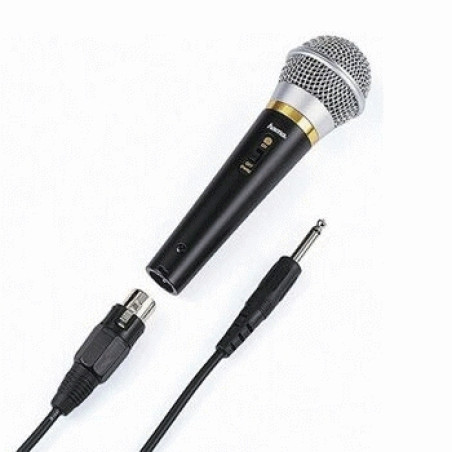 Hama 00046060 | Micrófono dinámico con una conexión de 6,3mm y un cabe de 3m, Color negro, -70 dB, 90 - 10000 Hz, 600 Ω,