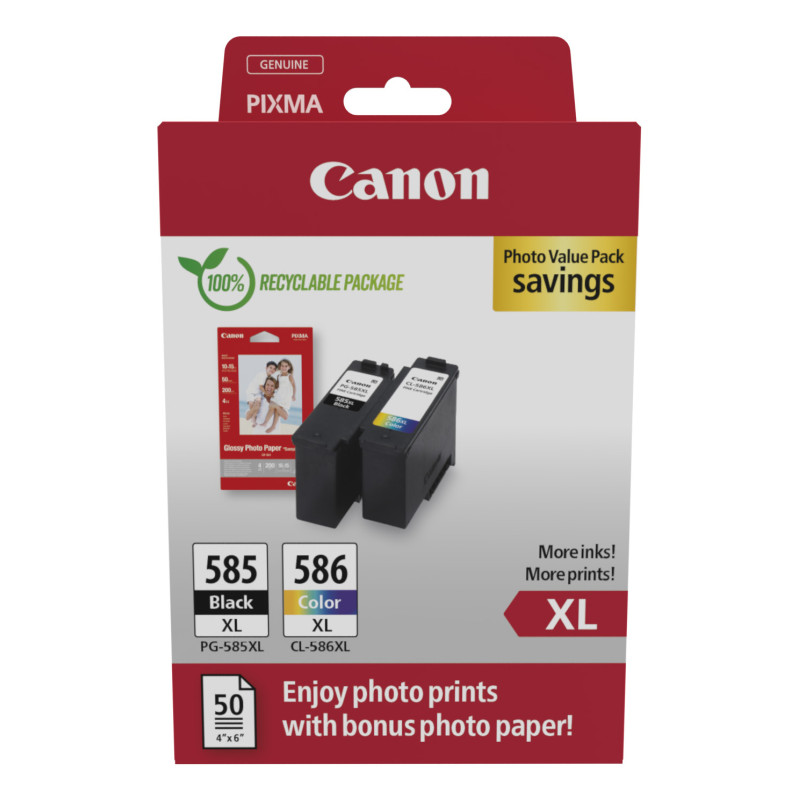 Canon 6204C005 PG-585XL/CL-586 PVP, Alto rendimiento (XL), Negro, Cian, Magenta, Amarillo, 2 pieza(s), Pack formato ahorro para