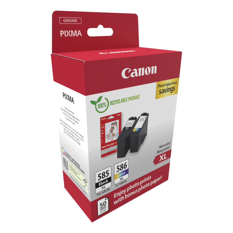 Canon 6204C005 PG-585XL/CL-586 PVP, Alto rendimiento (XL), Negro, Cian, Magenta, Amarillo, 2 pieza(s), Pack formato ahorro para