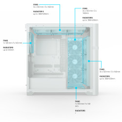 Valkyrie VK-CASE02LITEW VK02 Lite White, Midi Tower, Blanco, ATX, ITX, micro ATX, Mini-ITX, Vidrio templado, 120,140 mm, 2