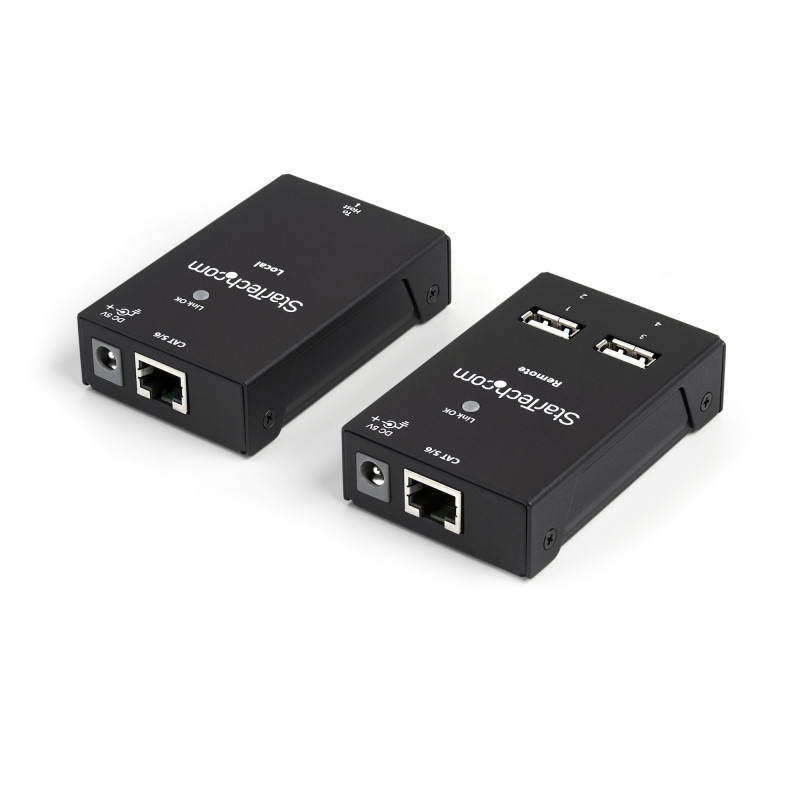 StarTech.com USB2004EXTV Extensor Alargador USB 2.0 de 4 Puertos por Cable Cat5 o Cat6 - Extensor Compacto USB 2.0 por Ethernet