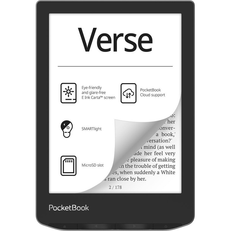 PocketBook PB629-M-WW Verse, 15,2 cm (6"), E Ink Carta, 758 x 1024 Pixeles, ACSM, AZW, AZW3, CBR, CBZ, CHM, DOC, DOCX, DjVu,