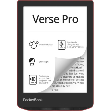 PocketBook PB634-3-WW Verse Pro, 15,2 cm (6"), E Ink Carta, 1072 x 1448 Pixeles, ACSM, AZW, AZW3, CBR, CBZ, CHM, DOC, DOCX,