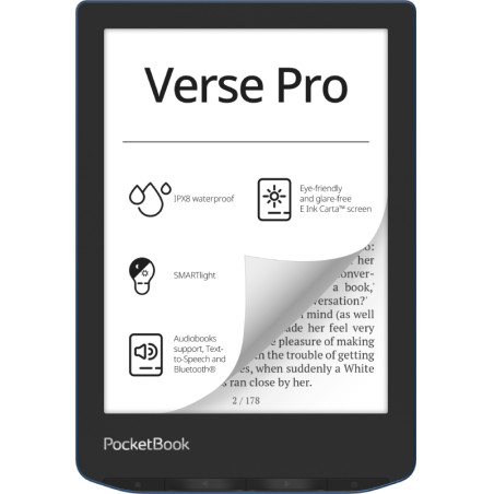 PocketBook PB634-A-WW Verse Pro, 15,2 cm (6"), E Ink Carta, 1072 x 1448 Pixeles, ACSM, AZW, AZW3, CBR, CBZ, CHM, DOC, DOCX,