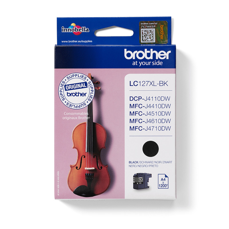 Brother LC127XLBK LC127XLBK, Extra (Súper) alto rendimiento, Negro, Tinta a base de pigmentos, 1 pieza(s), 1200 páginas, Pack