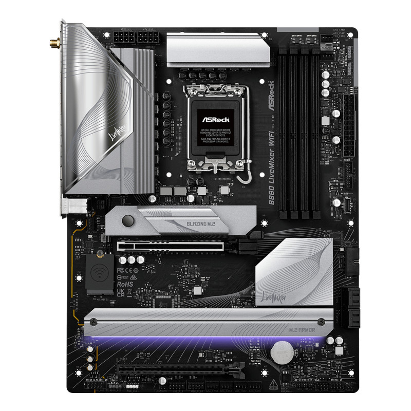 Asrock 90-MXBQV-A0UAYZ B860 LiveMixer WiFi, Intel, LGA 1851 (Socket V1), Intel Core Ultra (Series 2), LGA 1851, DDR5-SDRAM, 256