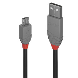 Lindy 36730 36730, 0,2 m, USB A, Micro-USB B, USB 2.0, 0,48 Gbit/s, Negro, Gris