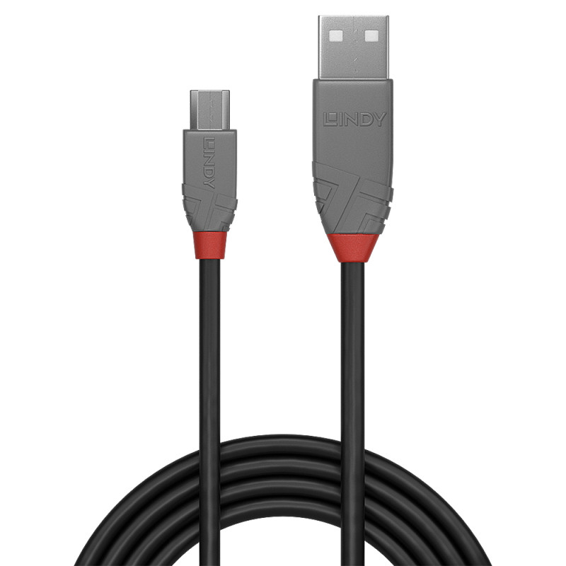 Lindy 36730 36730, 0,2 m, USB A, Micro-USB B, USB 2.0, 0,48 Gbit/s, Negro, Gris