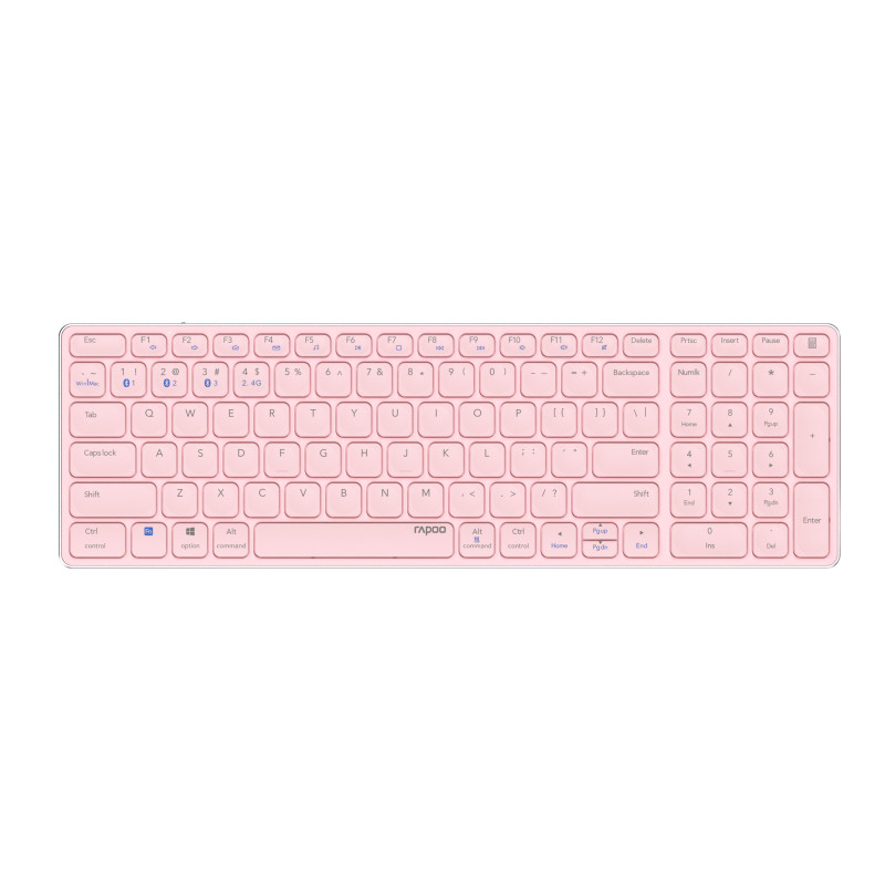 Rapoo 215872 E9700M, Completo (100%), Inalámbrico, RF Wireless + Bluetooth, Switch de tecla de tijera, QWERTY, Rosa