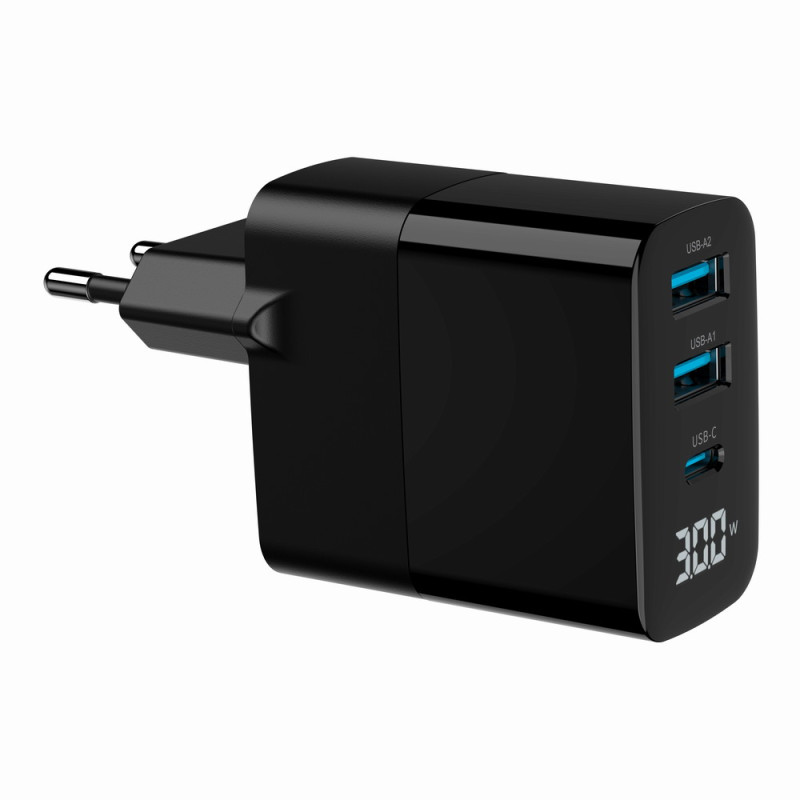 Gembird TA-UC-PDQC30LCD-BK-02 TA-UC-PDQC30LCD-BK-02, Interior, Corriente alterna, Negro