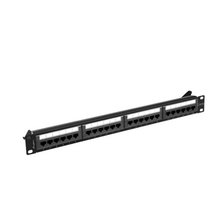 Lanberg PPUA-1024-B PPUA-1024-B, Cat6a, U/UTP (UTP), Montaje en bastidor, 1U, Negro, ABS, Metal
