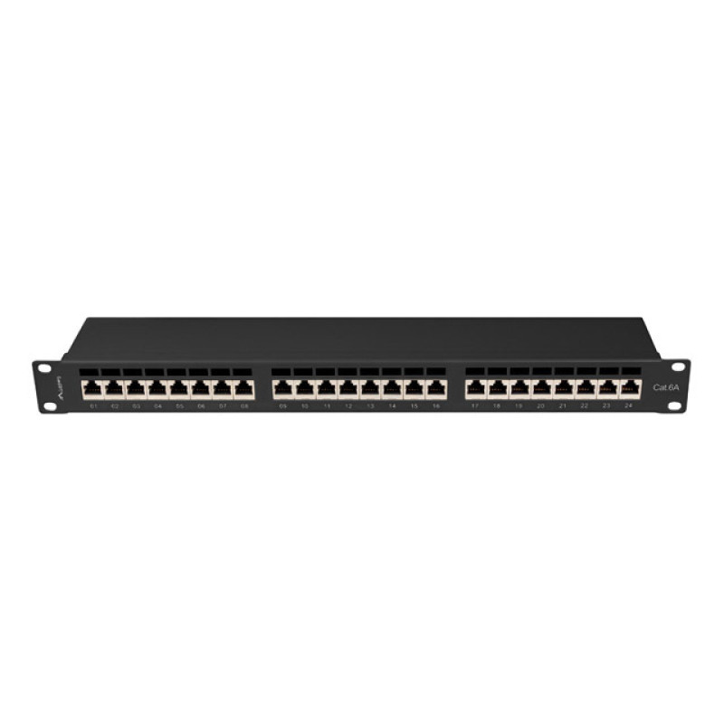 Lanberg PPSA-1024-B PPSA-1024-B, Cat6a, F/UTP (FTP), Montaje en bastidor, 1U, Negro, ABS, Metal