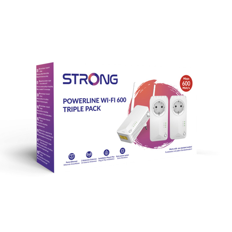 Strong PLWF600TRIEUV2 Powerline WiFi 600 Triple Pack V2, 600 Mbit/s, IEEE 802.11b, IEEE 802.11g, IEEE 802.11n, IEEE 802.3, IEEE