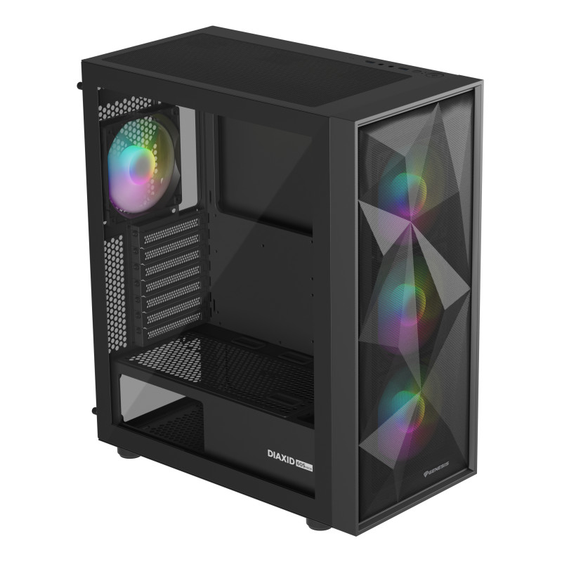 GENESIS NPC-2172 Diaxid 605 ARGB, Midi Tower, PC, Negro, ATX, micro ATX, Mini-ATX, ABS, Acero, Vidrio templado, Juego