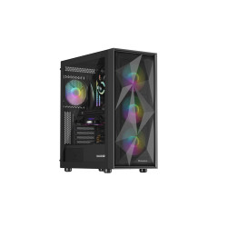 GENESIS NPC-2172 Diaxid 605 ARGB, Midi Tower, PC, Negro, ATX, micro ATX, Mini-ATX, ABS, Acero, Vidrio templado, Juego 2