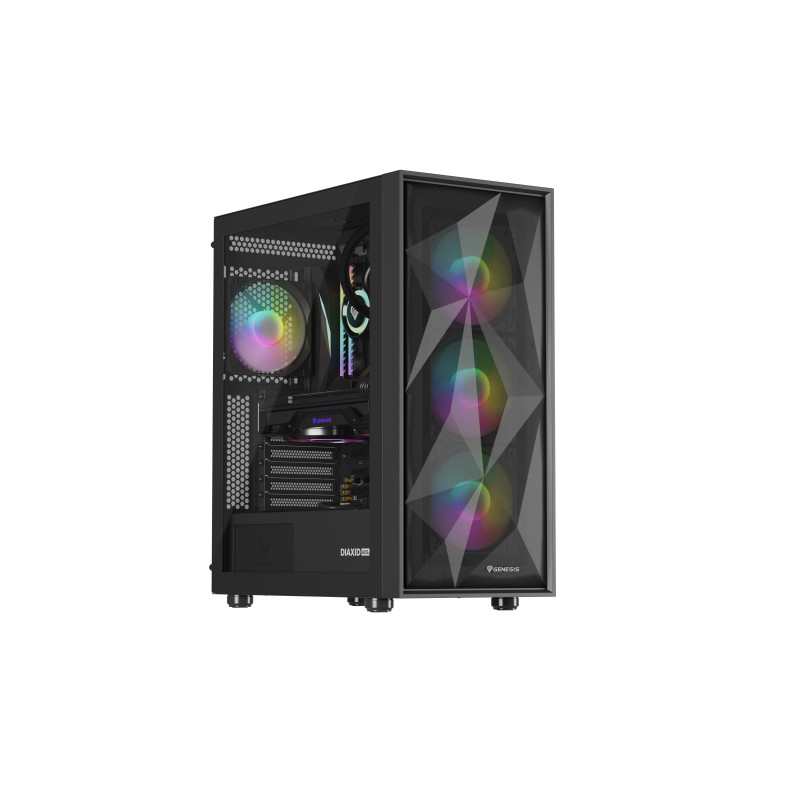 GENESIS NPC-2172 Diaxid 605 ARGB, Midi Tower, PC, Negro, ATX, micro ATX, Mini-ATX, ABS, Acero, Vidrio templado, Juego