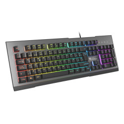 GENESIS NKG-1621 Rhod 500 RGB, Alámbrico, USB, Interruptor de membrana, QWERTY, LED RGB, Negro, Gris