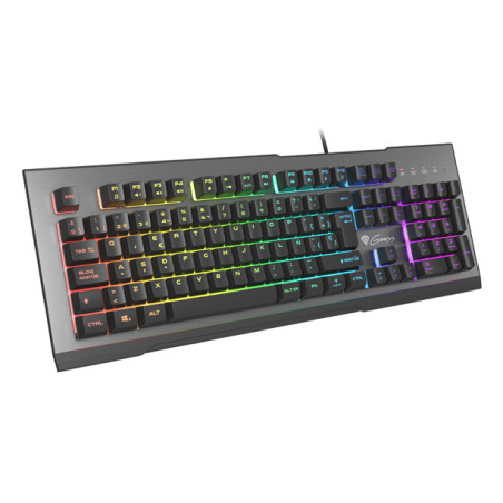 GENESIS NKG-1621 Rhod 500 RGB, Alámbrico, USB, Interruptor de membrana, QWERTY, LED RGB, Negro, Gris