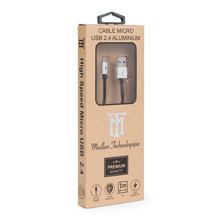 Maillon Technologique MTPMUS241 Premium MTPMUS241, 1 m, USB A, Micro-USB B, USB 2.0, Plata