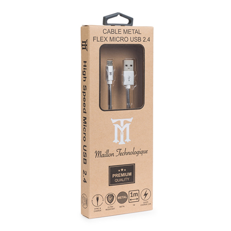 Maillon Technologique MTPMUMS241 Premium MTPMUMS241, 1 m, USB A, Micro-USB B, USB 2.0, Plata